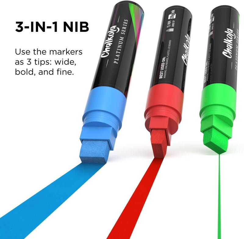 Chalkola 8 Washable Window Markers for Cars - 15mm Jumbo, 3 in 1 Nib, 28g Ink - Liquid Chalk Markers for Chalkboard, Blackboard, Glass, Bistro, Auto, Menu Board - Loved by Teachers, Kids, Artists, Businesses - Image 3